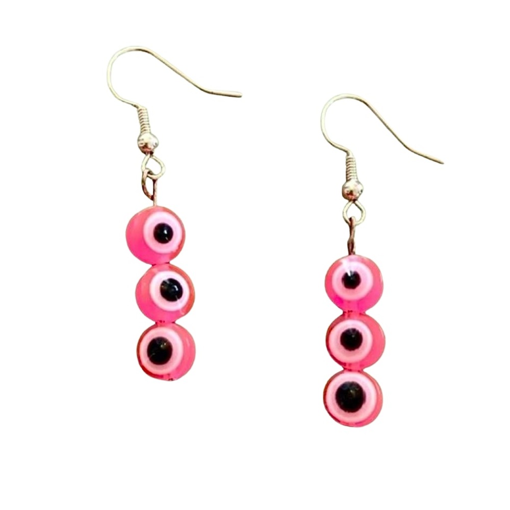 Pink Evil Eye Drop Earrings